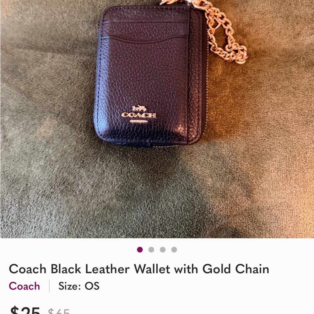 Coach Black Leather Card Holder with Gold Chain